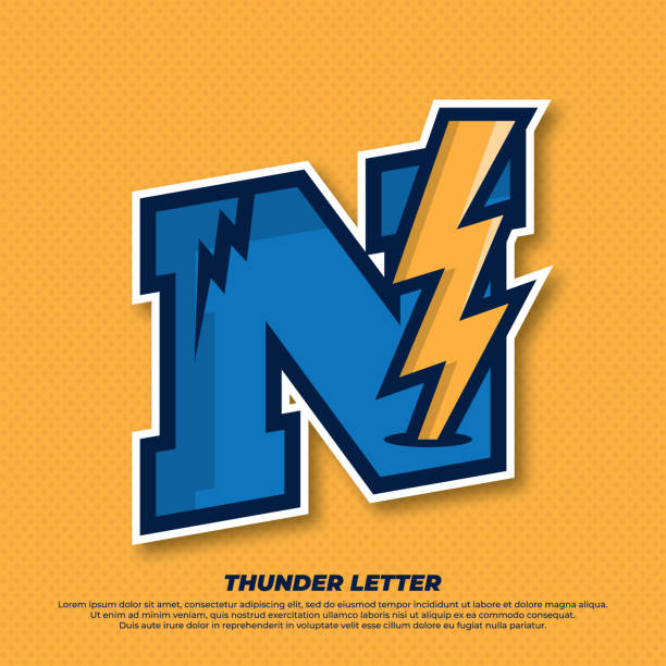 illustrazioni stock, clip art, cartoni animati e icone di tendenza di thunder esport con illustrazione del logo iniziale della lettera n, thunder catcher, logo esport di illuminazione - letter n flash