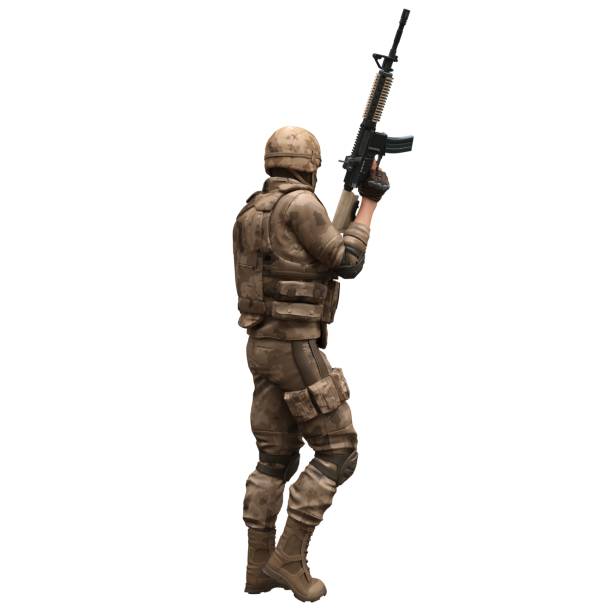istock Soldier with a machine gun isolated white background 3d illustration 1399499066