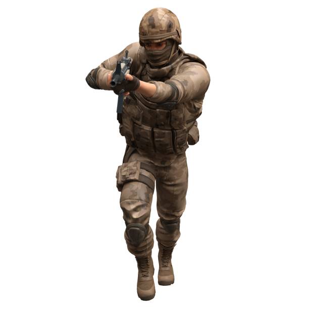 istock Soldier with a machine gun isolated white background 3d illustration 1399499068
