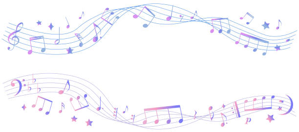 Frame illustration of sheet music with the image of a good night's sleep and healing digital illustration musical stave stock illustrations