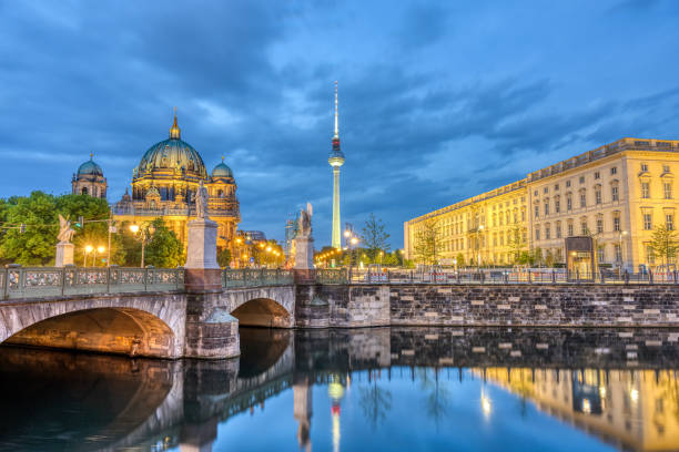 The Berlin Cathedral, the famous TV Tower and a part of the rebuilt City Palace stock photo