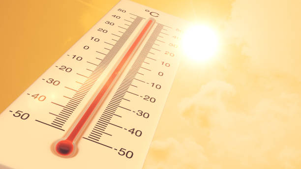 istock Global warming background with thermometer in summer weather 1399505252