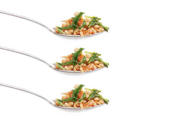 Thai basil minced pork. Thai basil minced pork in spoon, Thai food.
