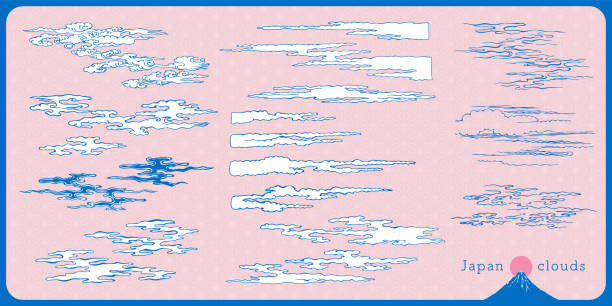 ukiyo-e touch schwebende wolken design set - ukiyo e stock-grafiken, -clipart, -cartoons und -symbole