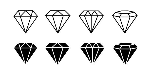 sada ikon diamantů izoluje na bílém pozadí. - diamant stock ilustrace