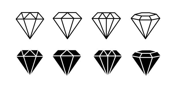 набор бриллиантов иконки изолируют на белом фоне. - gem jewelry symbol shape stock illustrations