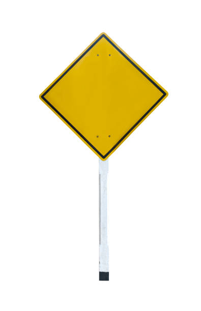 istock A yellow square sign on a white cement pillar isolated on white background,Clipping path 1399508668