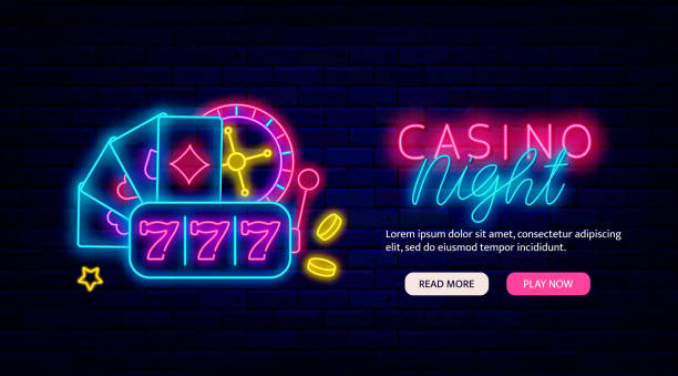 Casino night neon promotion template. Website landing page. Jackpot symbol. Vector stock illustration Casino night neon promotion template. Website landing page. Jackpot symbol. Money and winning concept. Bright flyer. Editable stroke. Vector stock illustration fortune telling machine stock illustrations