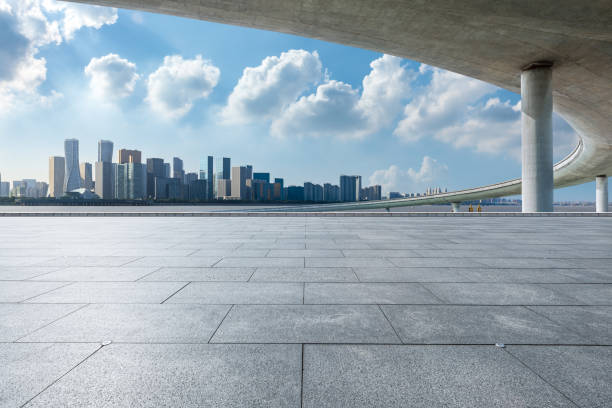 istock Empty floor and city skyline with bridge building in Hangzhou 1399511625