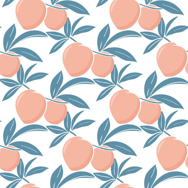 ilustraciones, imágenes clip art, dibujos animados e iconos de stock de patrón brillante de verano sin costuras con melocotones - nectarine peaches peach abstract