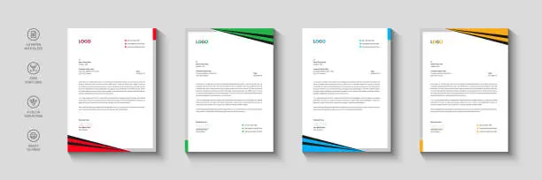 Vector illustration of Business letterhead, Letterhead template with various colors, Letterhead template in flat style, Modern company letterhead template design