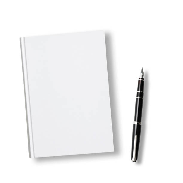 isolated shot of closed blank book with fountain pen on white background - signature isolated fountain pen imagens e fotografias de stock