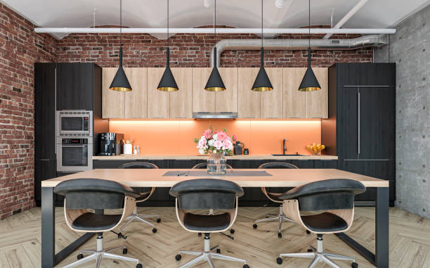 istock Industrial large modern kitchen and dining room 1399520234