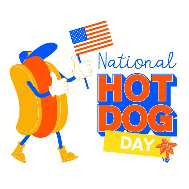 Vector illustration of Cartoon hot dog with use flag. Vector illustration.