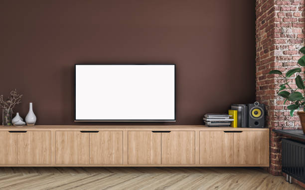 istock Modern living room with a TV on a cabinet 1399521250