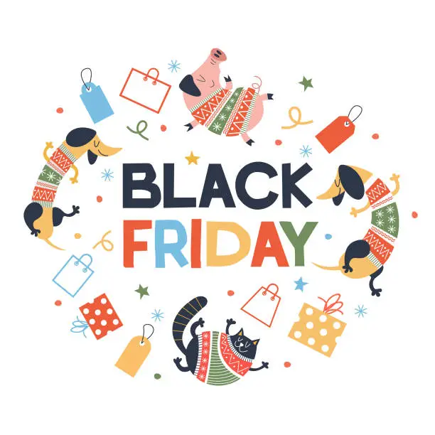 Vector illustration of Black Friday. Colorful poster for sale.