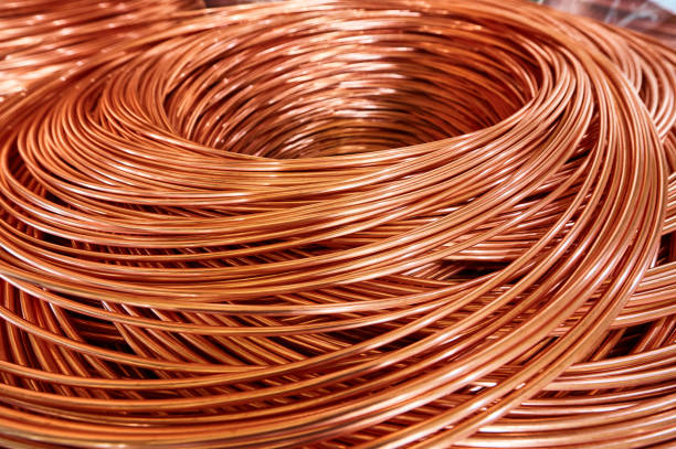 istock Shiny winded copper cable in warehouse of production plant 1399521632