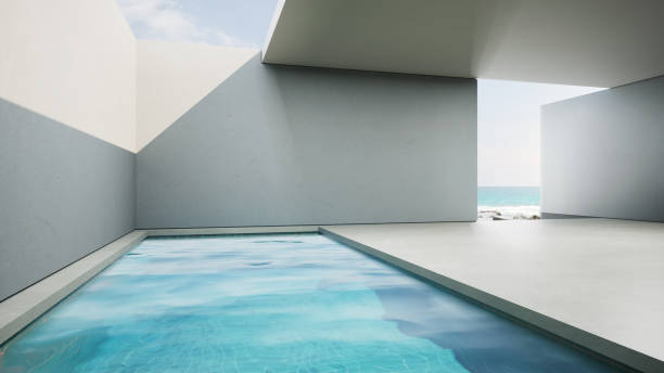 istock Luxury interior design 3D rendering of modern beach house or hotel. 1399522283