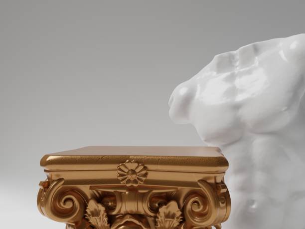 istock Antique freestanding column pedestal with classical sculpture background, stone statue. classic abstract luxury classical abstract podium cosmetic background. 3d rendering. 1399522298