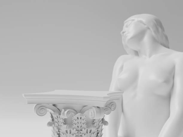 istock Antique freestanding column pedestal with classical sculpture background, stone statue. classic abstract luxury classical abstract podium cosmetic background. 3d rendering. 1399522310