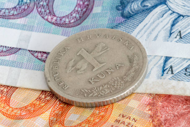 Macro photo of 1 Croatian kuna (HRK) coin. stock photo