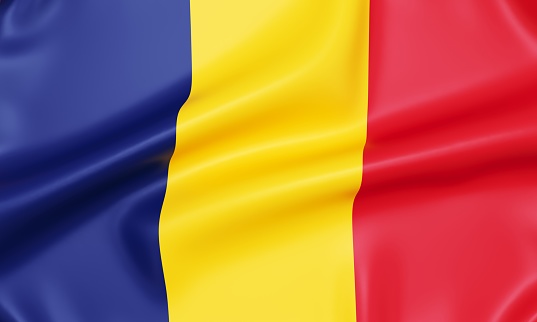 Flag of Romania, realistic 3d rendering.