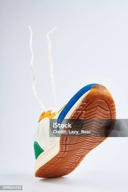 Trendy Youth Shoes Wuth Flying Laces On White Background Stock Photo - Download Image Now