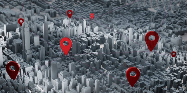 istock pin to map dark tone glow pin connection communication and service delivery 3d illustration 1399525642