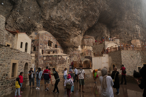 Trabzon, Turkey- July 14, 2021: Sumela Monastery In Trabzon. A Greek Orthodox Monastery, built in 386, nested in a cliff at an altitude of 1200 m.