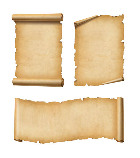 Old Parchment paper scroll isolated on white. Horizontal and vertical banners set
