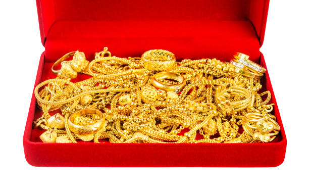 istock Gold ornament in red box isolated on white background, Save with clipping path. 1399528270
