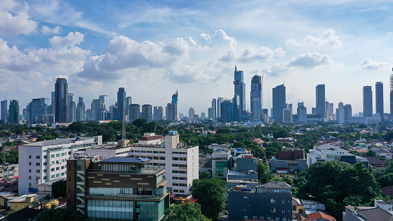 Aerial view of office buildings in the South Central Business district of Jakarta in Indonesia capital city.