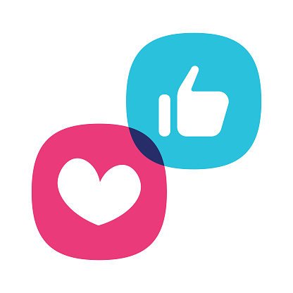Vector illustration of a pair of social media icons. Thumbs up icon and heart shape icon. Cut out design elements on a transparent background on the vector file.