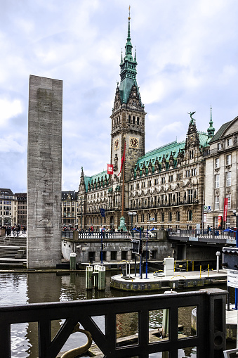 Hamburg, Germany - May 5, 2022: Hamburg town hall and Alster river