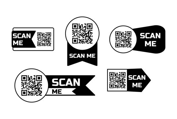 Scan me qr code icon for smartphone bundle. Set of frames quick barcode app design. Vector payment phone template Scan me qr code icon for smartphone bundle. Set of frames quick barcode app design. Vector payment phone template. barcode printer stock illustrations