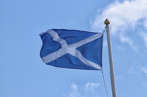 Scottish flag on flagpole
