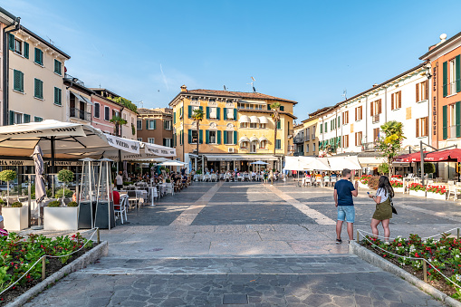 Lake Garda, Italy. Friday 20 May 2022. Restaurants in Sirmione on Lake Garda