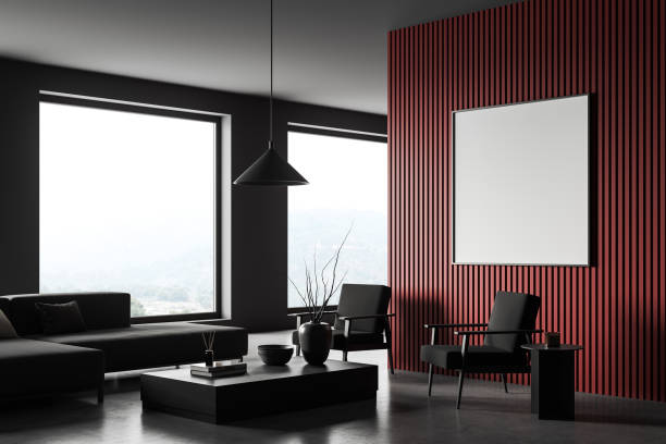 istock Corner view on dark living room interior with white poster 1399539767