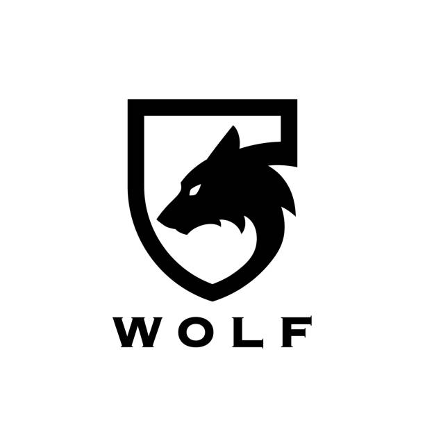 schwarzes wolfsschild-symbol - wolf stock-grafiken, -clipart, -cartoons und -symbole