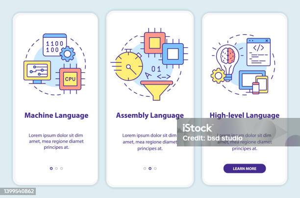 Types Of Computer Languages Onboarding Mobile App Screen Stock ...