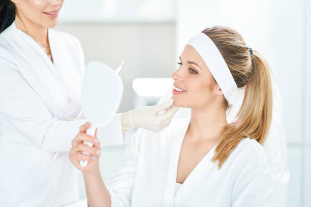 A scene of medical cosmetology treatments botox injection. stock photo