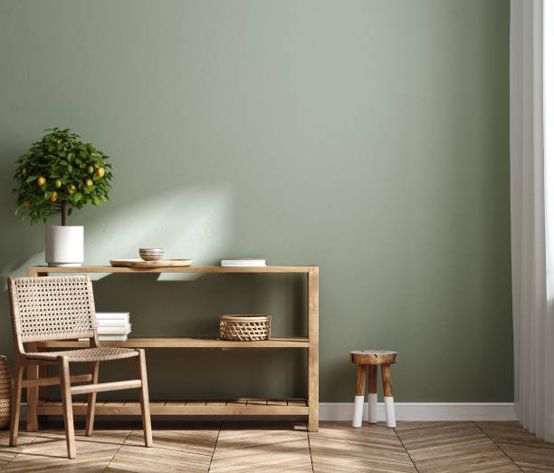 istock Farmhouse hallway interior, wall mockup 1399544346