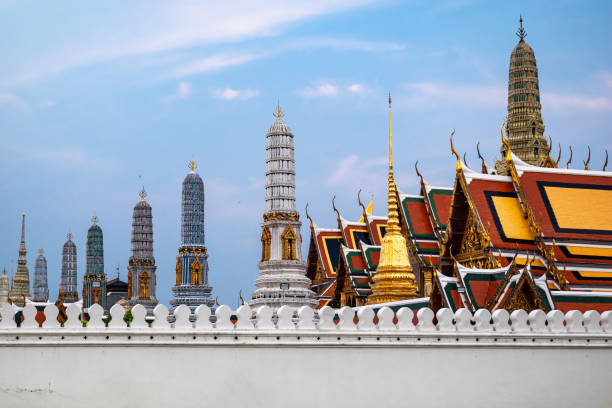 pagodas of the grand palace in bangkok, thailand seen from the outside. - stupa royal stupa local landmark national landmark imagens e fotografias de stock