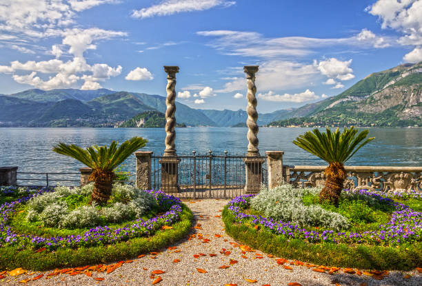 Varenna garden, Como lake, Italy stock photo