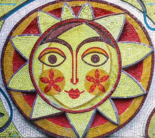 Photo of Mosaic tile icon of sun, Bender, Transnistria.