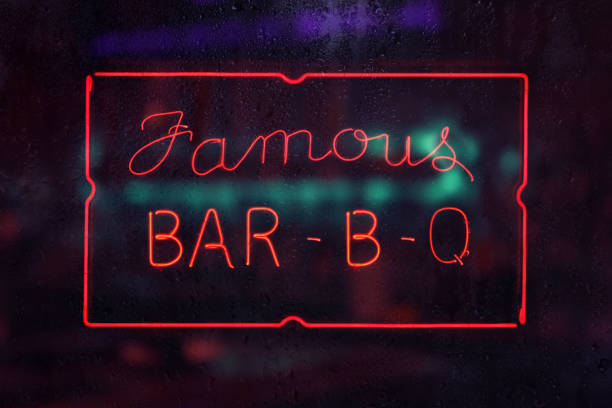istock Vintage Famous Barbecue Sign in Rainy Window 1399546725