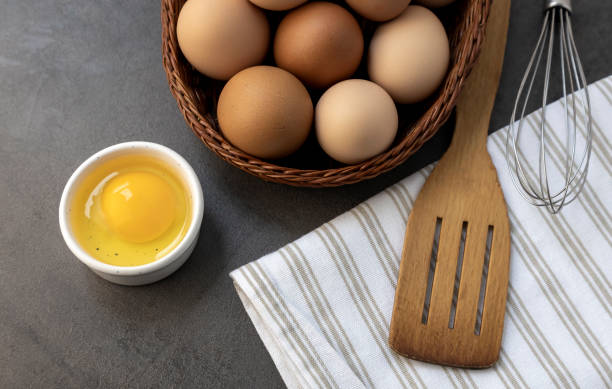 istock Ingredients for baking, kitchen utensils for cooking, fresh organic chicken eggs. 1399546850