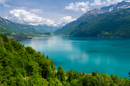 beautiful azure lake Brienz in swiss canton Bern