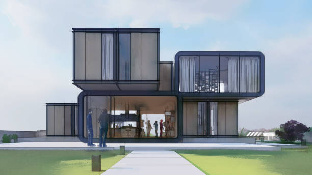nowoczesna architektura projektowanie domu - modular zdjęcia i obrazy z banku zdjęć