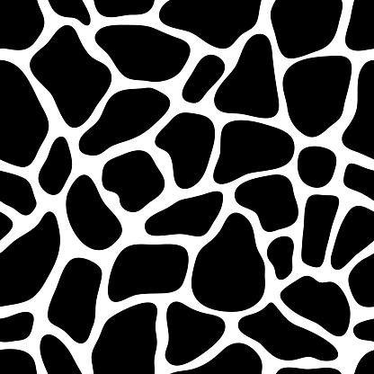 Vector animal skin pattern. Abstract texture with black spots on white background. Giraffe skin seamless pattern.